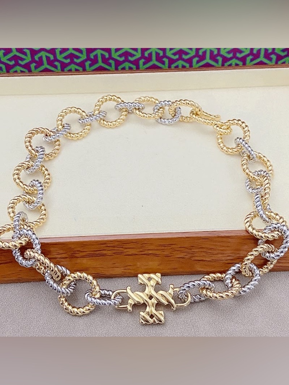 Tory Burch Gold and Silver Chain Choker Necklace - Picture 4 of 4